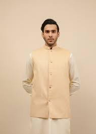 DesiWear Men's Royal Textured Jamawar Waistcoat