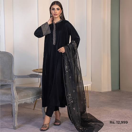 DesiWear Velvet Embroidered Ready-To-Wear Suit